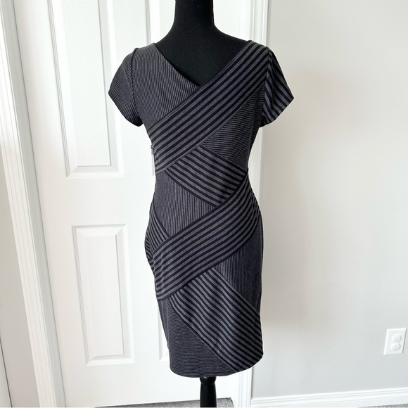 BCBGMAXAZRIA Corissa Black Grey Striped-Panel Dress - Picture 4 of 14